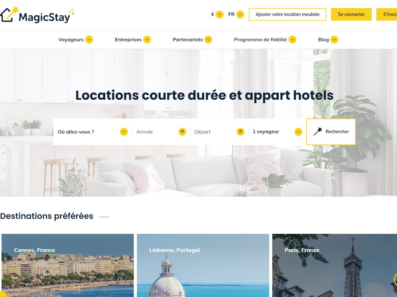Page d’accueil du site MagicStay